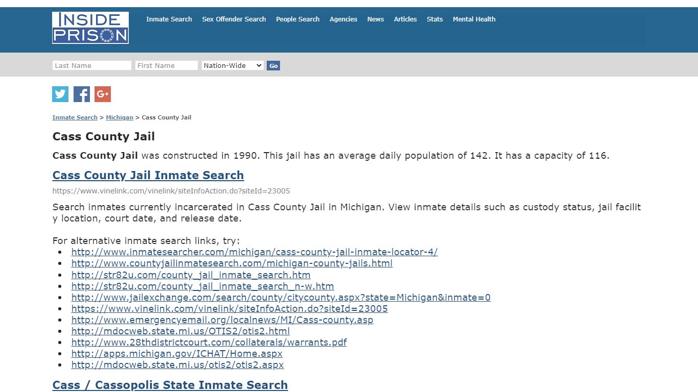 Cass County Jail - Michigan - Inmate Search - Inside Prison